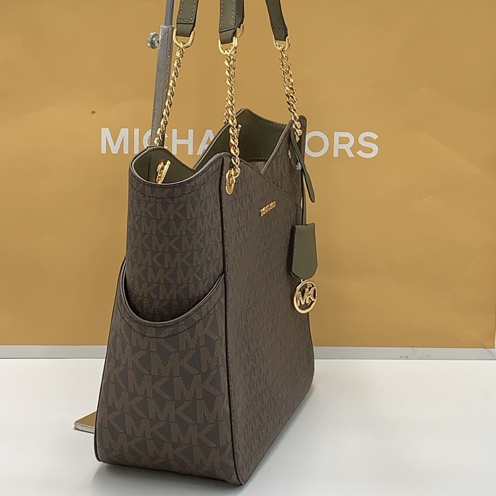 MICHAEL KORS 
Jet Set Large Logo Tote Chain Shoulder Bag 
COLOR OLIVE 
NWT - Picture 2 of 16